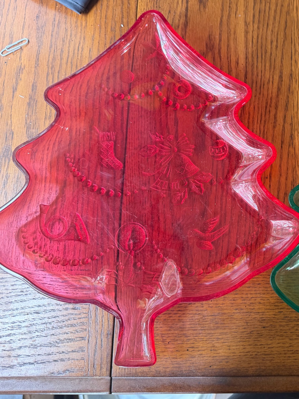 Red and green plastic Christmas Tree Serving Platter - Holiday Decor